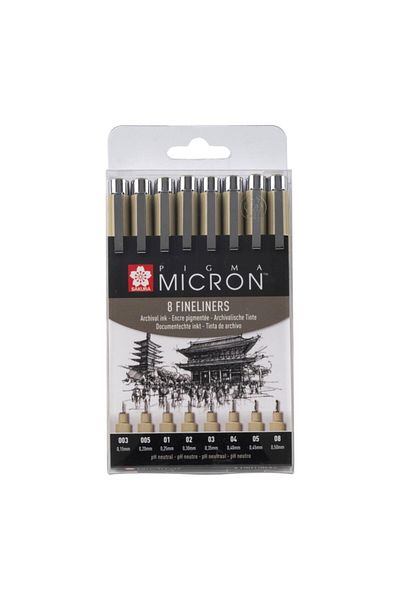 Sakura : Pigma Micron Black Set : 8 Tips