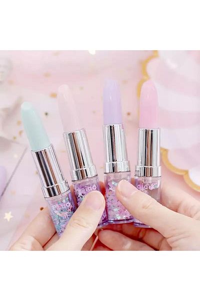 QUEEN AKSESUAR Moving Watery Star Lipstick Ballpoint Pen with Pink Lid