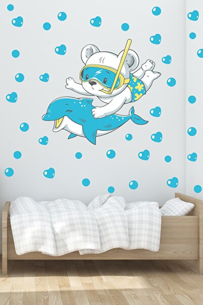 Echo Home Yunus Yüzen Sevimli Ayıcık Ve Baloncuklar Temalı Duvar Sticker Seti  STCK105