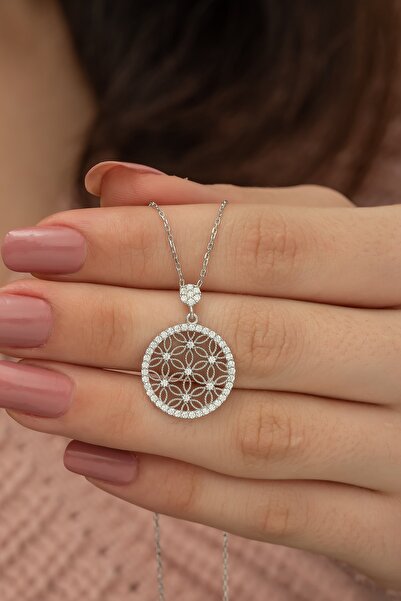 Nereze Kadın Rodyum Yaşam Çiçeği Gümüş Kolye 925 Ayar