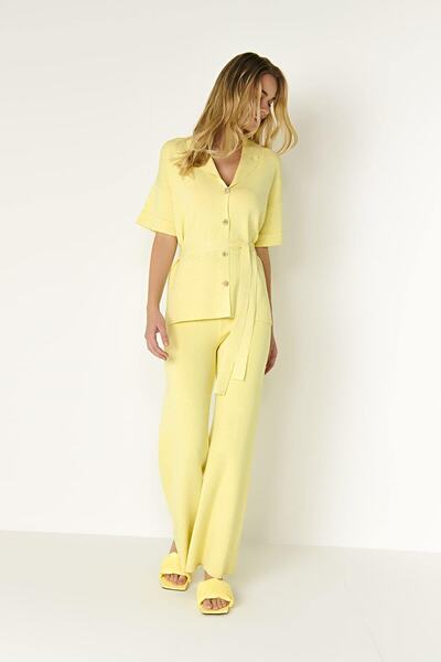 JOIN US Women's Yellow Elastic Waist Knitwear Trousers