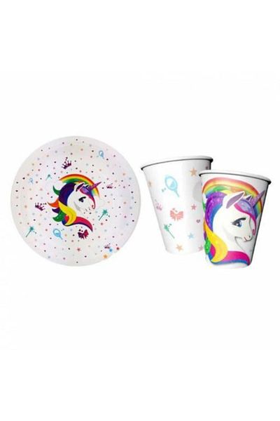 parti sürprizi Unicorn Plate Glass Set 8 Pieces