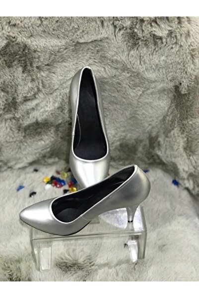 Aysun Ayakkabı Women's Gray Skin Leather Very Comfortable and Elegant Stilett...