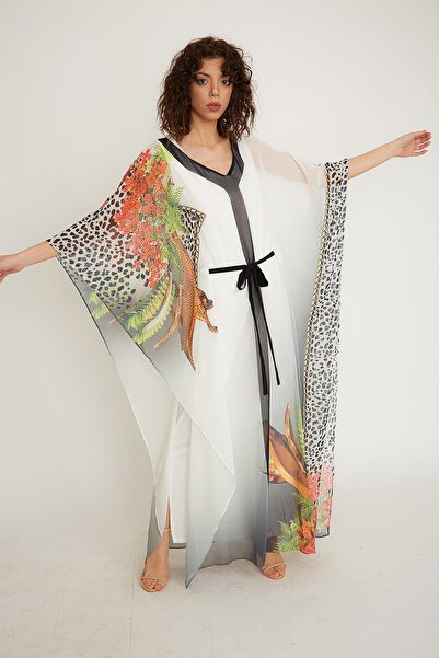 Fabienne Kadın  Benzersiz Taş Işlemeli  Egzotik Tatil  Parti Kaftan Kimono El...