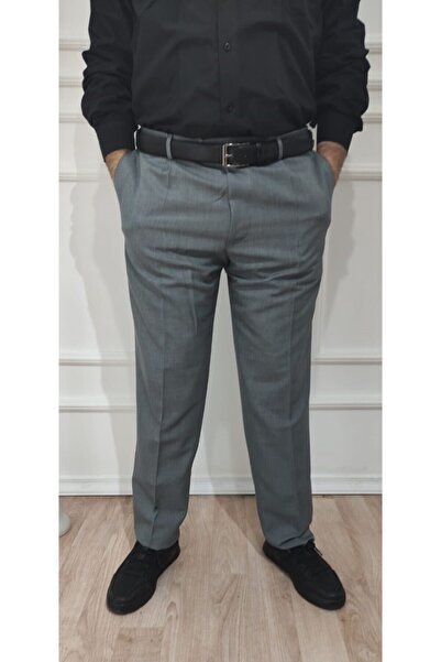 nacar çarşı Erkek Gri Klasik Kesim Pileli Kumaş Pantolon