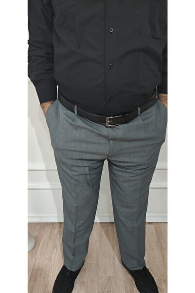 nacar çarşı Erkek Gri Klasik Kesim Pileli Kumaş Pantolon