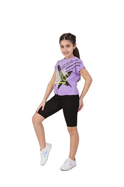 Smile Kids Girl's Purple Paris Printed Short Tights Top and Bottom Set