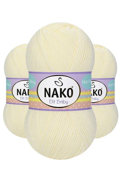 NAKO Elit Baby 99064 (Ekru) Anti-pilling El Örgü Ipi/yünü 5 Adet