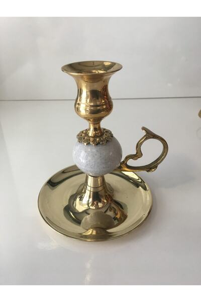 LüksAksesuar Pirinç Mermer Şamdan