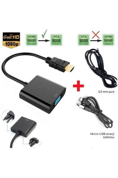 Santa Maria Jewels Hdmi To Vga Kablo Çevirici Dönüştürücü Ses Uydu Receiver Ps3 Ps4 Micro Usb Güç