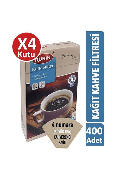 Rubin Coffee Filter Number 4 (Large Size) Natural Paper 400 Pieces