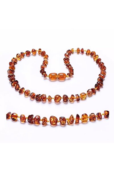 Kızlarağası Gümüş Bebek Orjinal Sertifikalı Konyak Renk Kehribar Diş Kolyesi