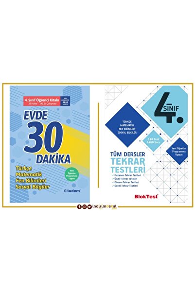 Tudem Yayınları 4. Sınıf Tüm Dersler Tekrar Testleri + Evde 30 Dakika