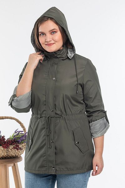 fehika Women's Khaki Waist Drawstring Hooded Plus Size Coat Lined Waterproof Lightweight Plus Size Trench Coat