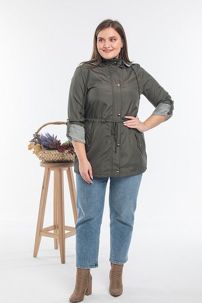 fehika Women's Khaki Waist Drawstring Hooded Plus Size Coat Lined Waterproof Lightweight Plus Size Trench Coat