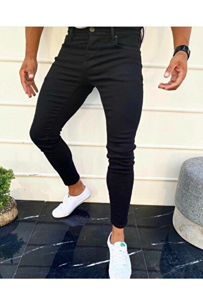 ElitWear Men's Slim Fit Skinny Leg Black Denim Trousers Jeans