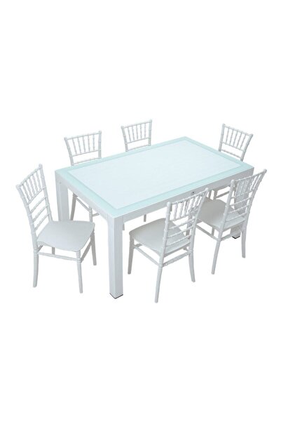 Mandella Wood 90x150 Silver Tifany Sandalye Camlı Masa Takımı Beyaz