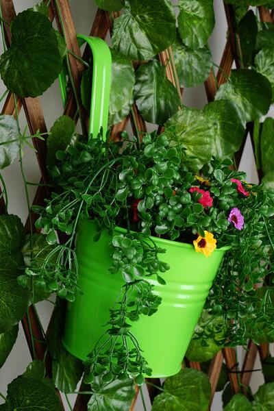 bimbambom Askılı Ferforje Renkli Saksı Yeşil Büyük Duvar Saksısı Küpeşte Saksı