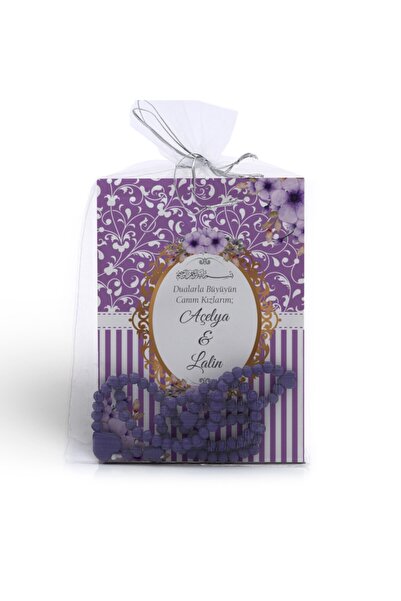 Mutluluk Atölyem Mor Çiçek Motifli Hediyelik Tesbihli Yasin Cüzü Kitabı Mevlü...