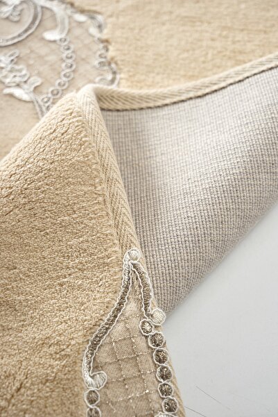 Alanur Home Mary Taç Pamuklu Aplikli Banyo 2'li Klozet Takımı Capuccino