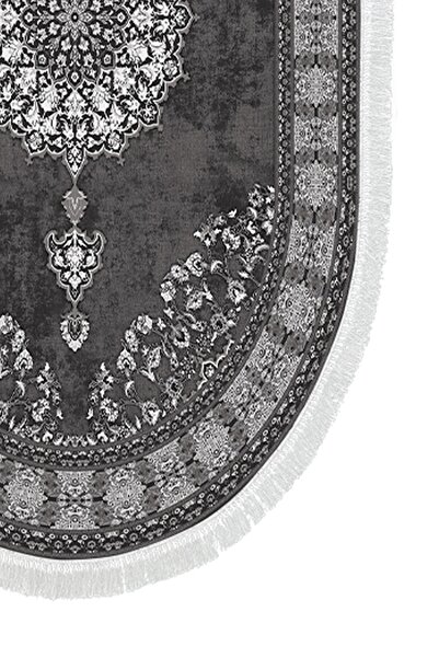 Alanur Home Alanur Trend Non-Slip Base Oval Fringed Digital Bathroom Set Gray