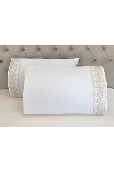 Çeyiz Bahçesi Lina Cappuccino French Guipure Cream Μαξιλαροθήκη 2 τεμαχίων 50&70