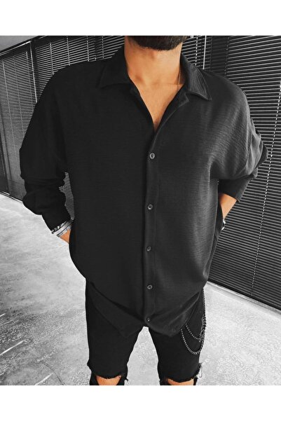 NO1 KONSEPT Φαρδύ μακρυμάνικο πουκάμισο μαύρο