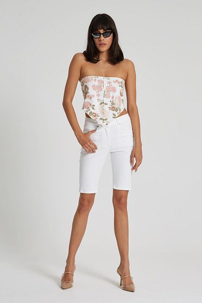CROSS JEANS Women's White Mid Waist Biker Jean Shorts C 4534-019