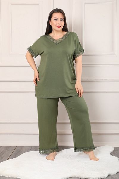 XL Modam Women's Green Short Sleeve Plus Size Pajama Set