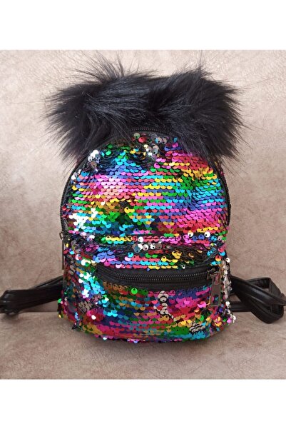 TRENDDİFA Kız Çocuk Pembe Pullu Payetli Sırt Çantası