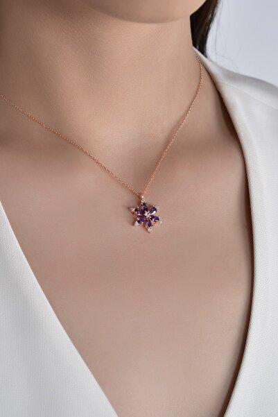 Starlight Diamond Kamelya Çiçeği Kolye 925 Ayar Gümüş Mor Taşlı
