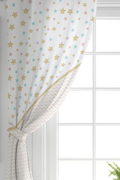 Realhomes Colorful Geometric Patterned Digital Printed Double Wing Curtain