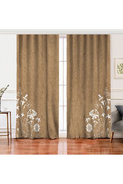 Realhomes Digital Printed Double Wing Background Curtain with White Flower Pattern on Colorful Backdrop