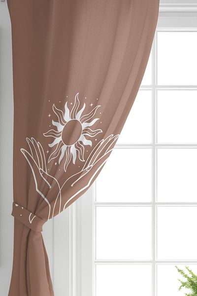 Realhomes Pastel On The Background - Hand Silhouette Single Wing Digital Printed Curtain with Onedraw Drawing