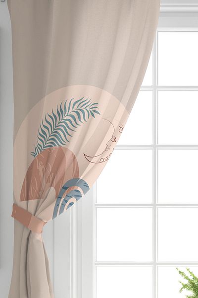 Realhomes Geometric Patterned Digital Printed Background Curtain on Double Wing Pastel Backdrop