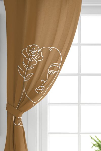 Realhomes Women's Silhouette with Onedraw Drawing on Double Wing Color Backdrop Digital Printed Background Curtain