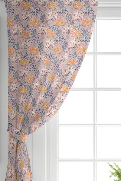 Realhomes Flower Patterned Digital Printed Background Curtain with Onedraw Drawing on Single Wing Colorful Backdrop