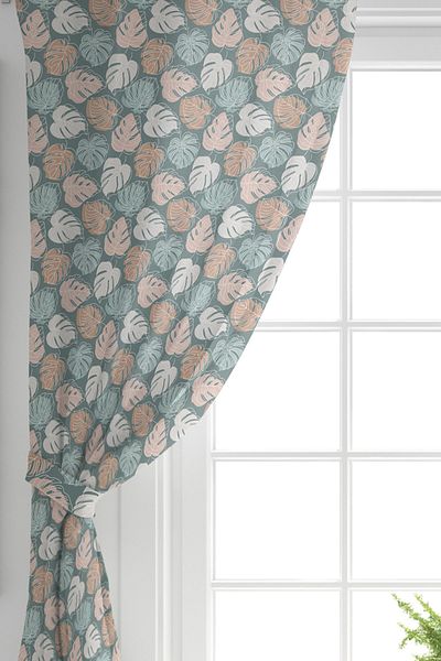 Realhomes Double Wing Colorful Backdrop Leaf Pattern Digital Printed Background Curtain