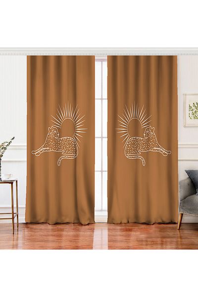 Realhomes Pastel Brown Double Wing - Sun Patterned Onedraw Drawing Background Curtain