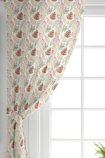 Realhomes Autumn Leaf Cone Patterned Digital Printed Background Curtain on Single Wing White Backdrop