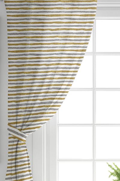 Realhomes Digital Printed Background Curtain with Gold and Black Stripes on Single Wing White Backdrop