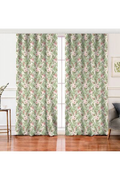 Realhomes Çift Kanat Renkli Zemin Üzerinde Beyaz Çiçek Desenli Dijital Baskıl...