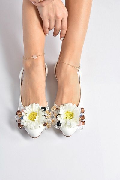 Fox Shoes Weiße Ballerinas für Damen mit Blumenmuster K726816009