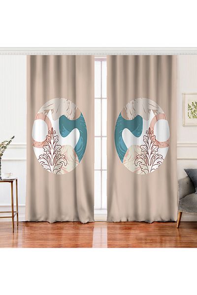 Realhomes Geometric Patterned Digital Printed Background Curtain on Double Wing Pastel Backdrop