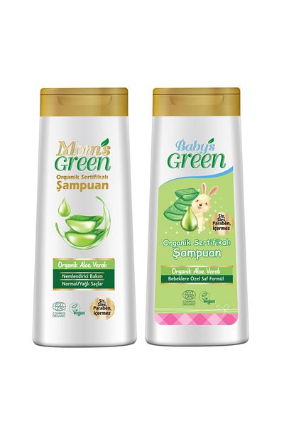 Mom's Green Organic Aloe Vera Shampoo Set - 400ml*2 for Baby and Adult
