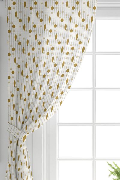 Realhomes Double Wing Gold Colored Christmas Themed Digital Printed Background Curtain on White Backdrop