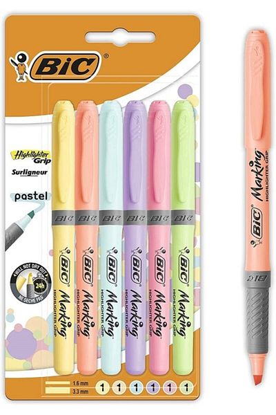 Bic Highlighter Brite Liner Grip Pastel 6 Pieces