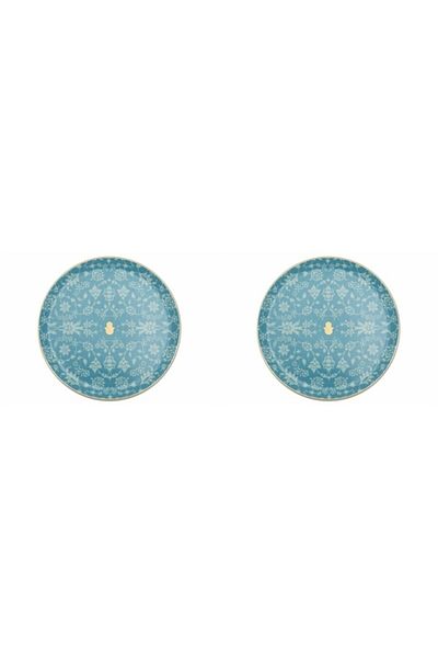Porland Glamorous Turquoise Flat Plate 24cm Set of 2 04ap021554