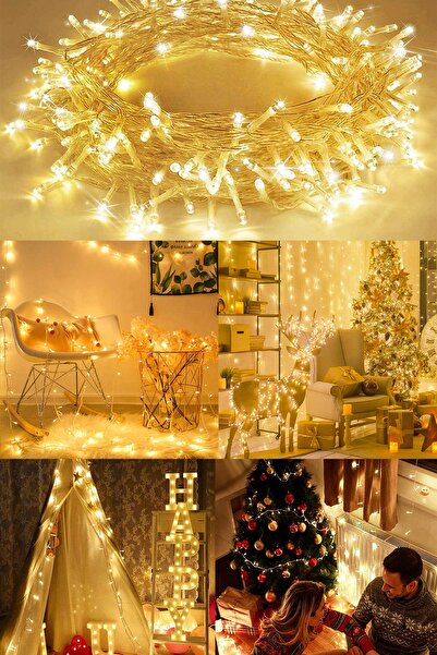 Parti dolabı Şeffaf Renk Kablolu Günışığı Yılbaşı Çam Ağacı Işığı 5 Mt Fişli Led Sarı Lambaları Işık.