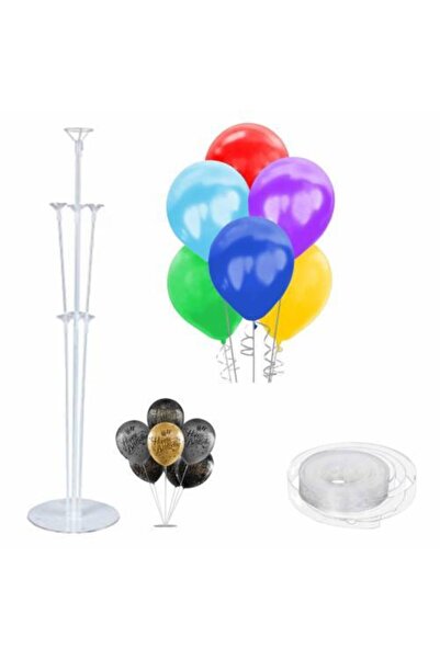 Mashotrend Balon Süsleme Standı 75cm + 5m Balon Zinciri Aparatı Şeffaf + 100 Adet Karışık Renkli Balon